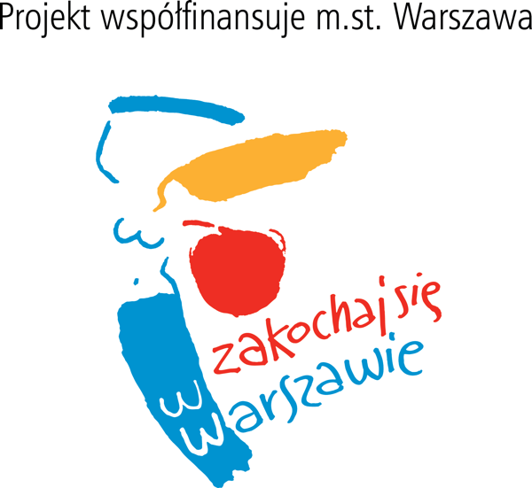 Napis: Projekt współfinansuje m.st. Warszawa, logo Zakochaj się w Warszawie