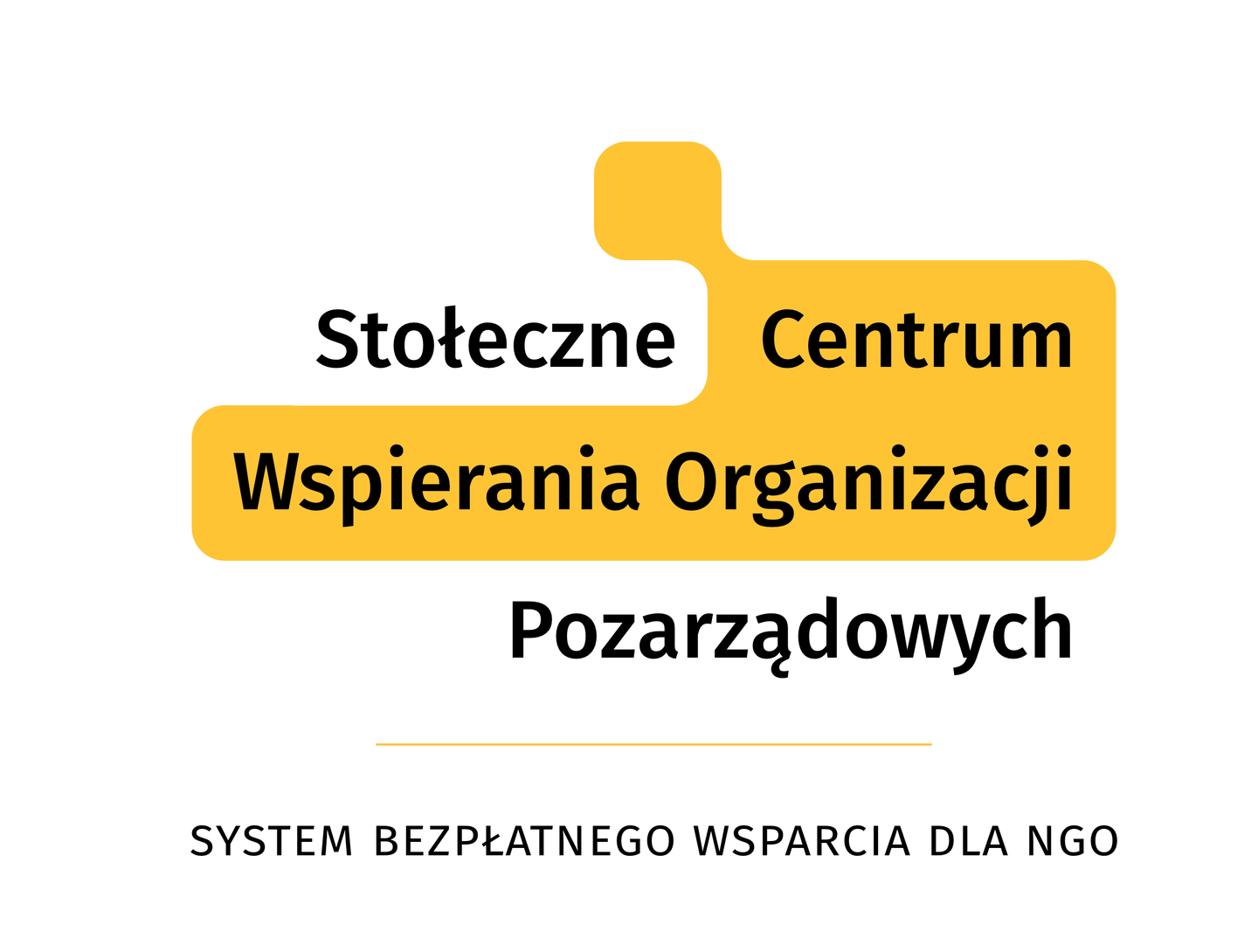 Logo Stołeczne Centrum Wspierania Organizacji Pozarządowych, napis: System Bezpłatnego Wsparcia dla NGO