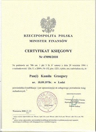 Certyfikat Ministra finansów 