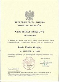 Miniatura Certyfikat Ministra finansów 