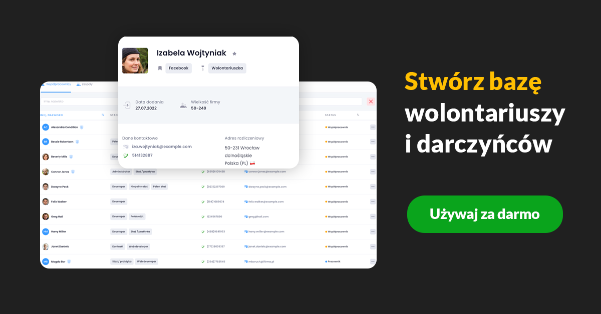 Stwórz bazę wolontariuszy i darczyńców