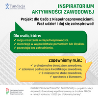 Miniatura INSPIRATORIUM AKTYWNOŚCI ZAWODOWEJ - projekt dla niezatrudnionych Osób z Niepełnosprawnością z woj. pomorskiego i śląskiego