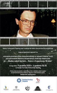 Miniatura Plakat zapraszający na premierę naszego filmu "Służba całym życiem.... Rzecz o Eugeniuszu Wróblu"