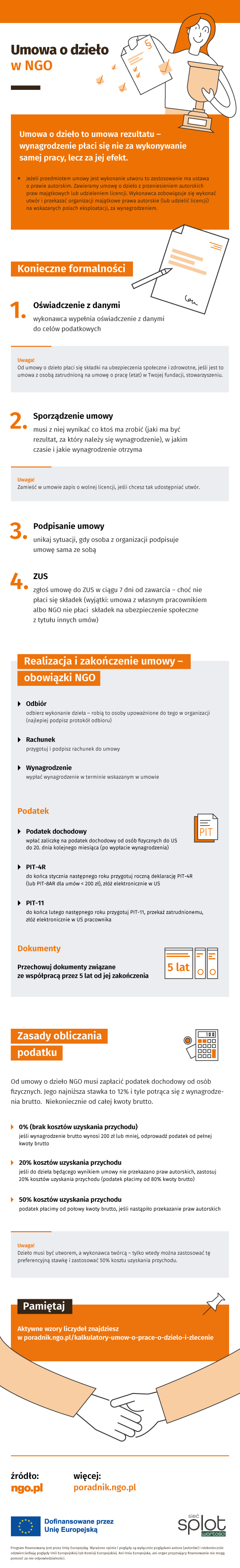 Infografika: Umowa o dzieło w NGO. Poniżej opis infografiki w formacie PDF (dla osób niewidzących, niedowidzących).