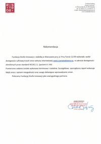 Miniatura Jest to rekomendacja otrzymana od Centrum Kultury ,,Scena to Dziwna&amp;amp;#x27;&amp;amp;#x27; z Gniezna za przeprowadzenie audytu dostępności cyfrowej. 