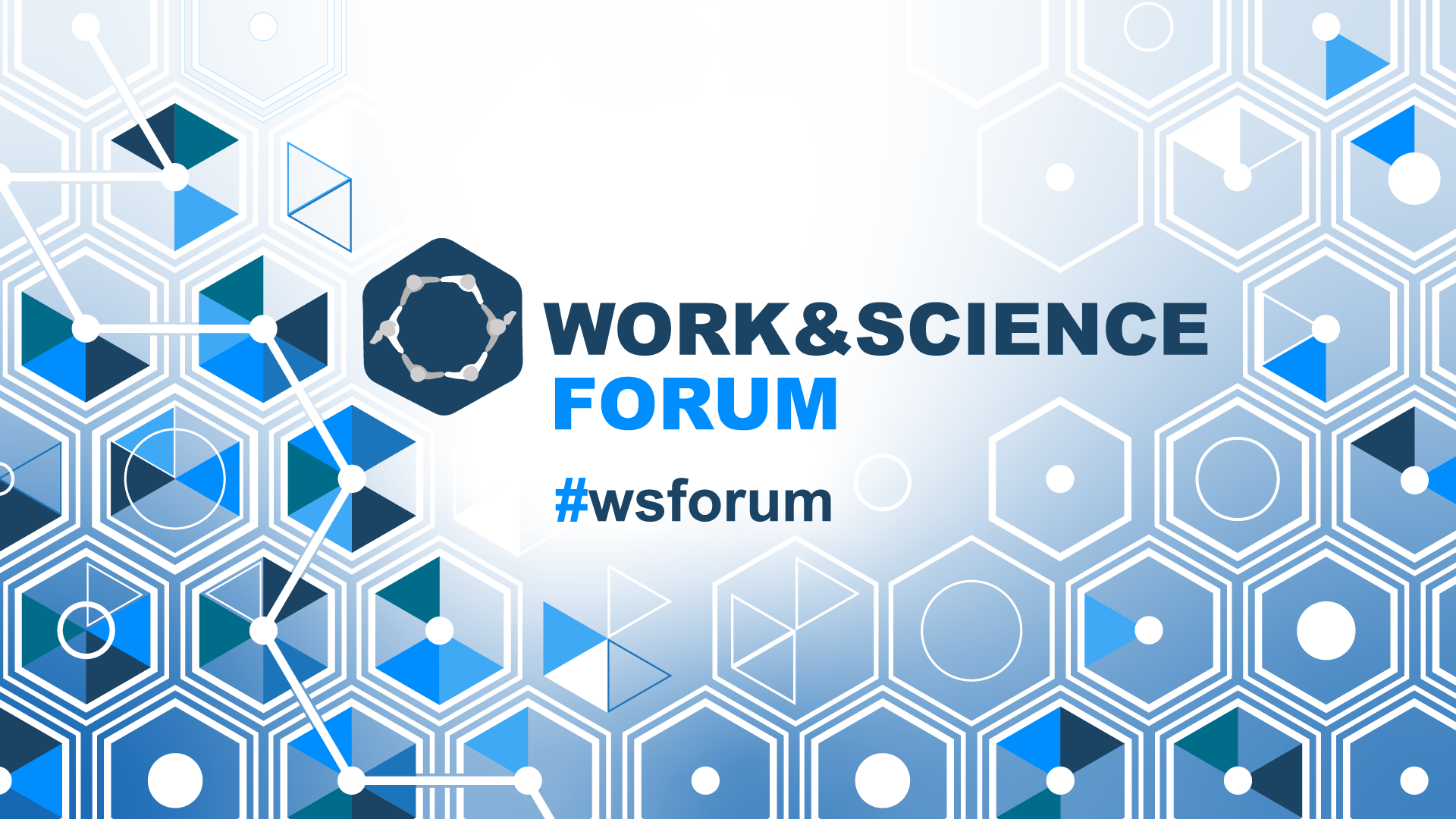 Na grafice na środku znajduje się tekst Work&amp;Science Forum poniżej hasztag wsforum.