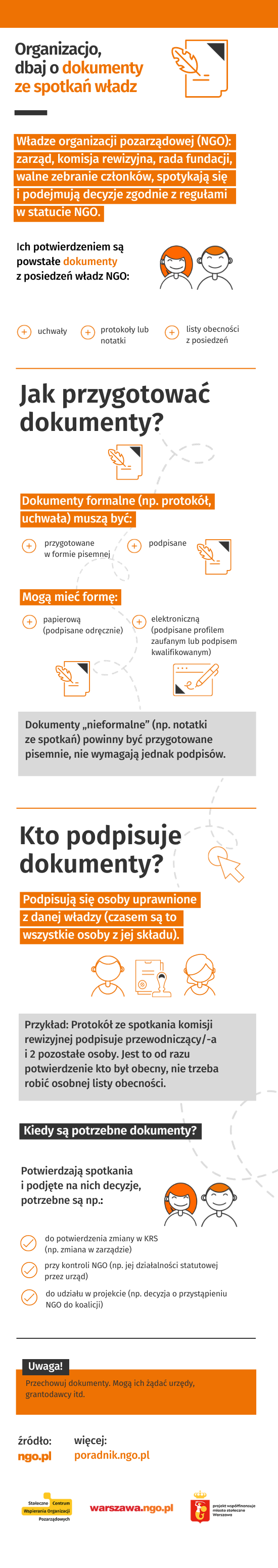 Infografika: Organizacjo, dbaj o dokumenty ze spotkań władz. Poniżej opis infografiki w formacie PDF dla osób niewidzących, niedowidzących.