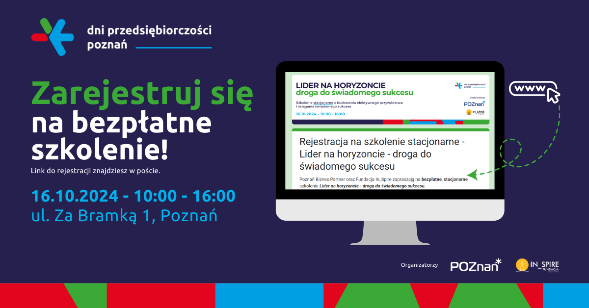 Grafika przedstawia wizualizację formularza zgłoszeniowego - zachęcając do rejestracji swojego uczestnictwa w szkoleniu.