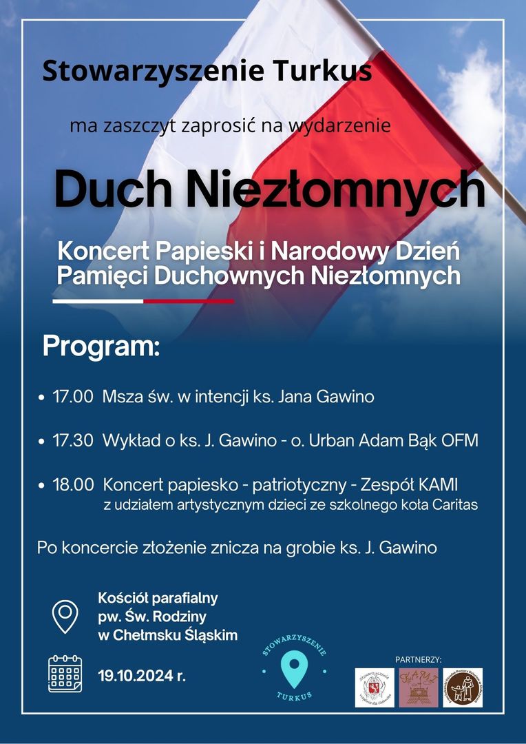 Plakat koncertu Duch Niezłomnych - Koncert Papieski i Narodowy Dzień Pamięci Duchownych Niezłomnych