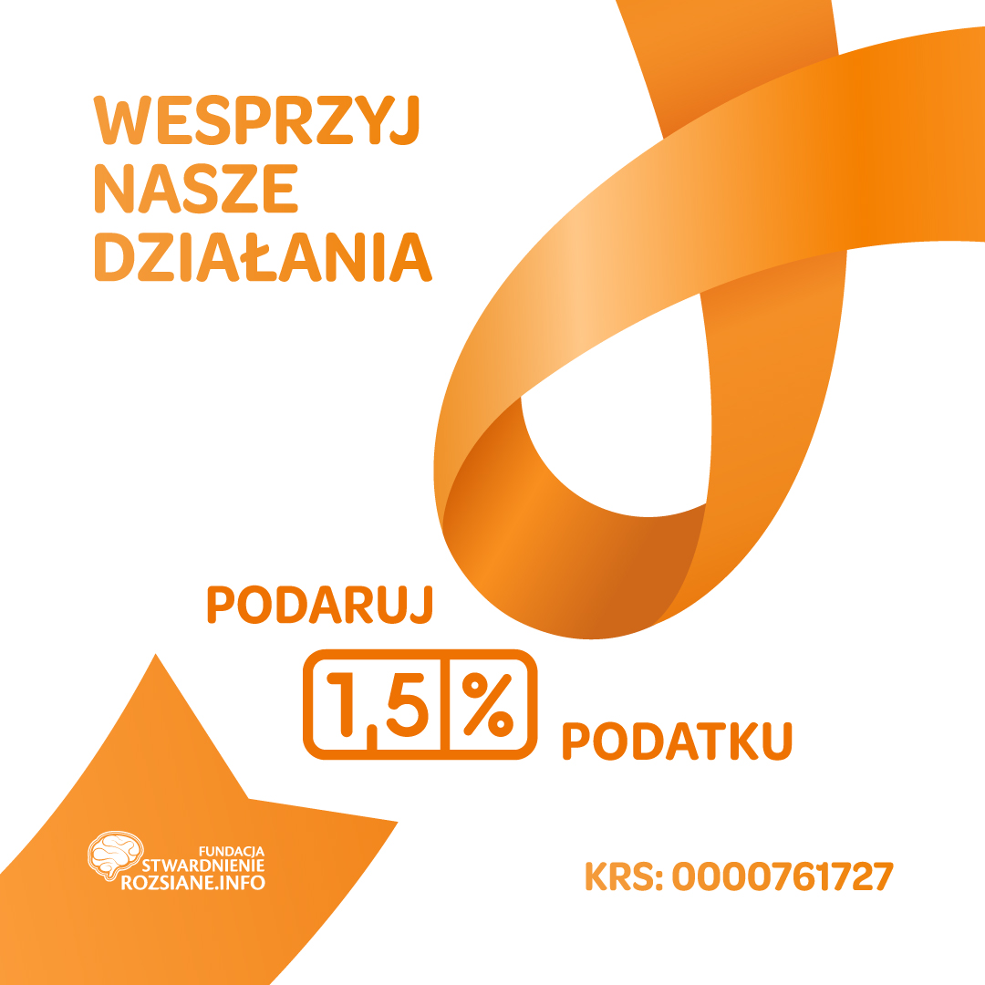 Wesprzyj działania Fundacji StwardnienieRozsiane.info. Podaruj 1,5% podatku. KRS: 0000761727