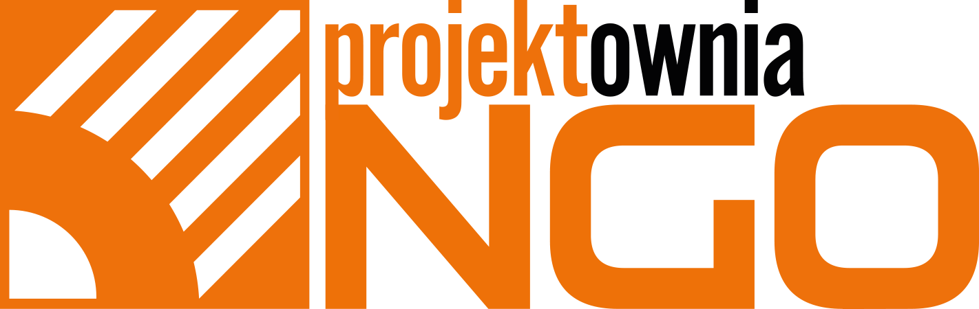 Logo Projektowni NGO przedstawia jej znak graficzny oraz nazwę.