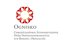 Logotyp ChSON "Ognisko" wraz z pełną nazwą: "Ognisko" Chrześcijańskie Stowarzyszenie Osób Niepełnosprawnych Ich Rodzin i Przyjaciół