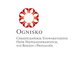 Miniatura Logotyp ChSON "Ognisko" wraz z pełną nazwą: "Ognisko" Chrześcijańskie Stowarzyszenie Osób Niepełnosprawnych Ich Rodzin i Przyjaciół