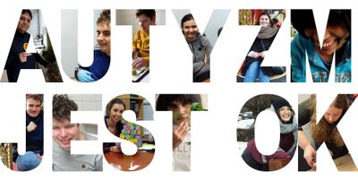 Miniatura Napis &amp;amp;amp;quot;Autyzm jest OK&amp;amp;amp;quot;   z literami ułożonymi z fotografii osób z autyzmem