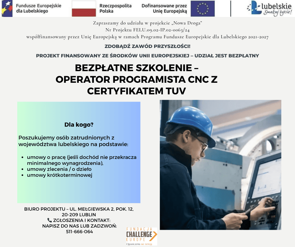 Plakat projektu - Szkolenie zawodowe operator programista cnc z certyfikatem tuv