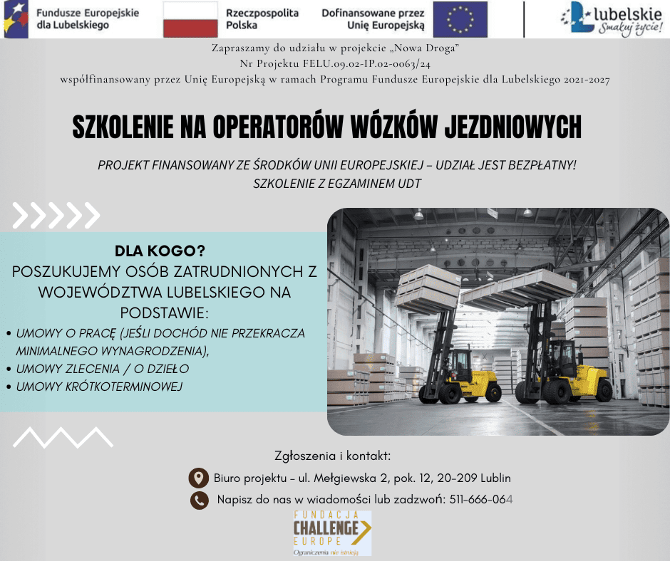 Plakat projektu - Szkolenie zawodowe operatow wózków jezdniowych