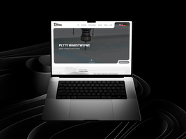 Miniatura Laptop na czarnym tle z wizualizacją strony internetowej