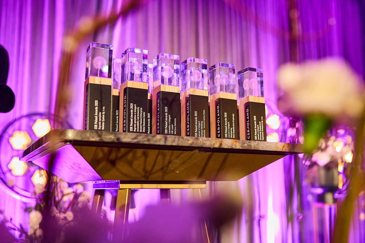 Na zdjęciu widoczne są statuetki wręczane laureatom konkursu CSR Poland Awards.