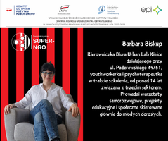 Miniatura Barbara Biskup Kierowniczka Biura Urban Lab Kielce działającego przy ul. Paderewskiego 49/51, youthworkerka i psychoterapeutka w trakcie szkolenia, od ponad 14 lat związana z trzecim sektorem. Prowadzi warsztaty samorozwojowe, projekty edukacyjne i społeczne skierowane głównie do młodych dorosłych.
