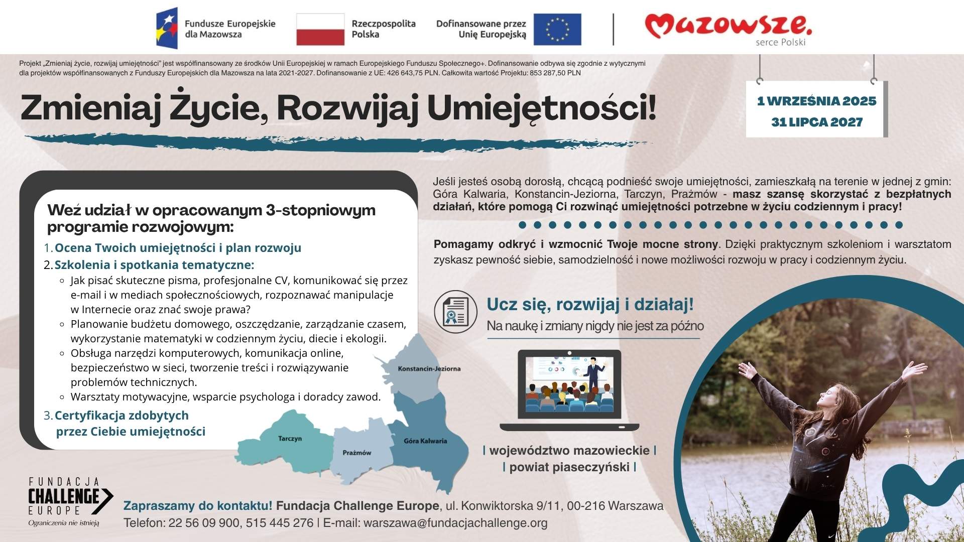 Plakat projektu „Zmieniaj życie, rozwijaj umiejętności!” 