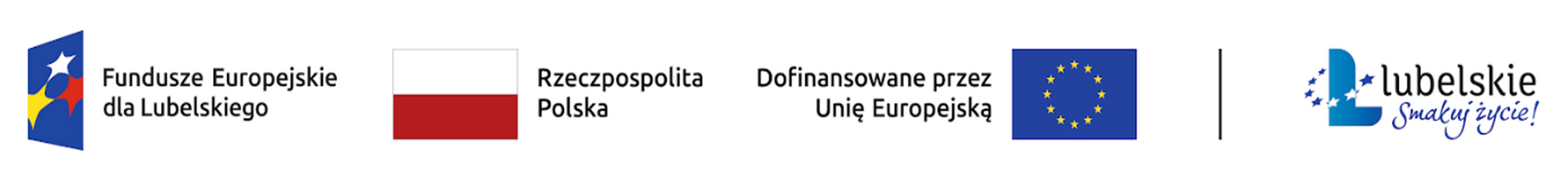 Zestaw logotypów informujących o współfinansowaniu projektu przez Fundusze Europejskie dla Lubelskiego, Rzeczpospolitą Polską i Unię Europejską.
