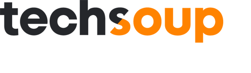 Logo: napis TechSoup w kolorach czarnym i pomarańczowym