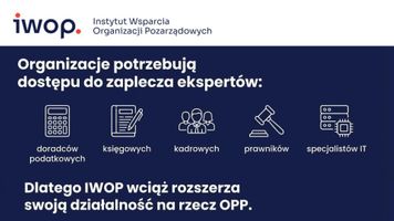 Miniatura Organizacje potrzebują  dostępu do zaplecza ekspertów: doradców podatkowych, księgowych, kadrowych, prawników, specjalistów IT. Dlatego IWOP wciąż rozszerza swoją działalność na rzecz OPP.
