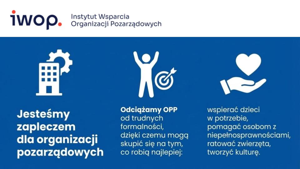Jesteśmy zapleczem  dla organizacji pozarządowych. Odciążamy OPP od trudnych  formalności, dzięki czemu mogą  skupić się na tym, co robią najlepiej:  wspierać dzieci w potrzebie,  pomagać osobom z niepełnosprawnościami, ratować zwierzęta, tworzyć kulturę.
