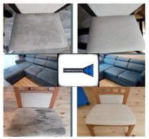 Miniatura Kolaż zdjęć przed i po czyszczeniu tapicerki. Widoczne efekty prania brudnych krzeseł biurowych oraz narożnika w strefie relaksu. Profesjonalne usuwanie plam z mebli tapicerowanych w siedzibach fundacji i stowarzyszeń.