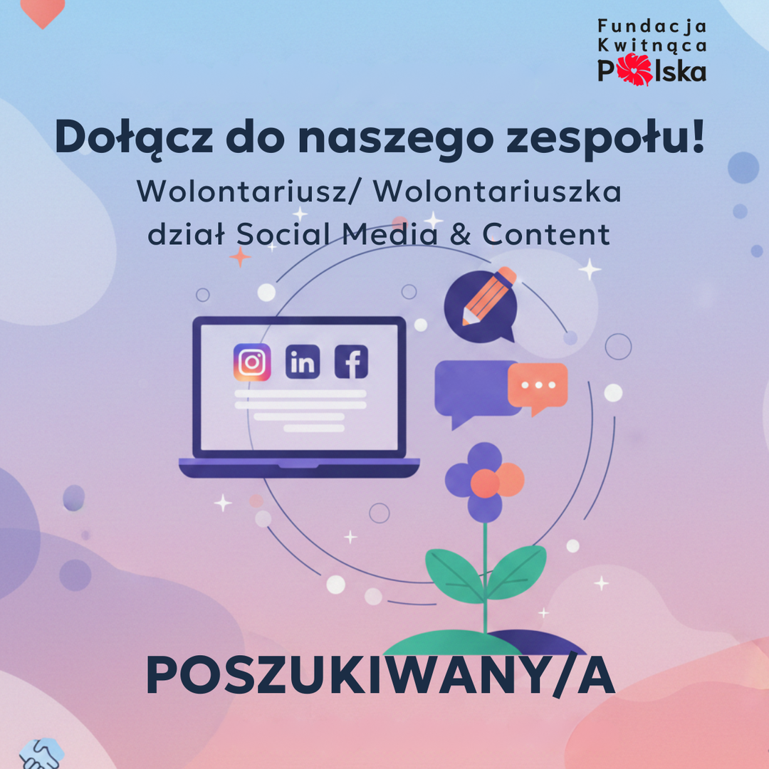 Jest to grafika ogłaszająca nabór na wolontariat. 