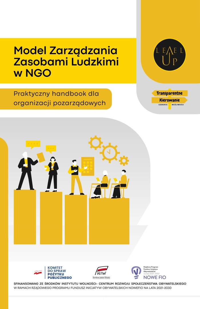 Okładka wydanego hadbooka - tytuł oraz grafika pokazujaca ludzi