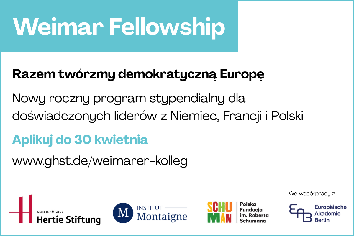 Weimar Fellowship - razem twórzmy demokratyczną Europę! - z logotypami organizatorów