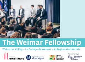 Miniatura Weimar Followship - zdjęcie panelu debatowego z nazwą programu i logotypami organizatorów