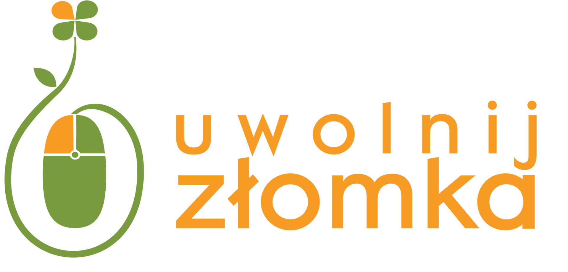 Zdjęcie przedstawia logo fundacji, na którym widnieje zielona mysz komputerowa z wyrastającym z niej kwiatem oraz pomarańczowa nazwa fundacji: uwolnij złomka.