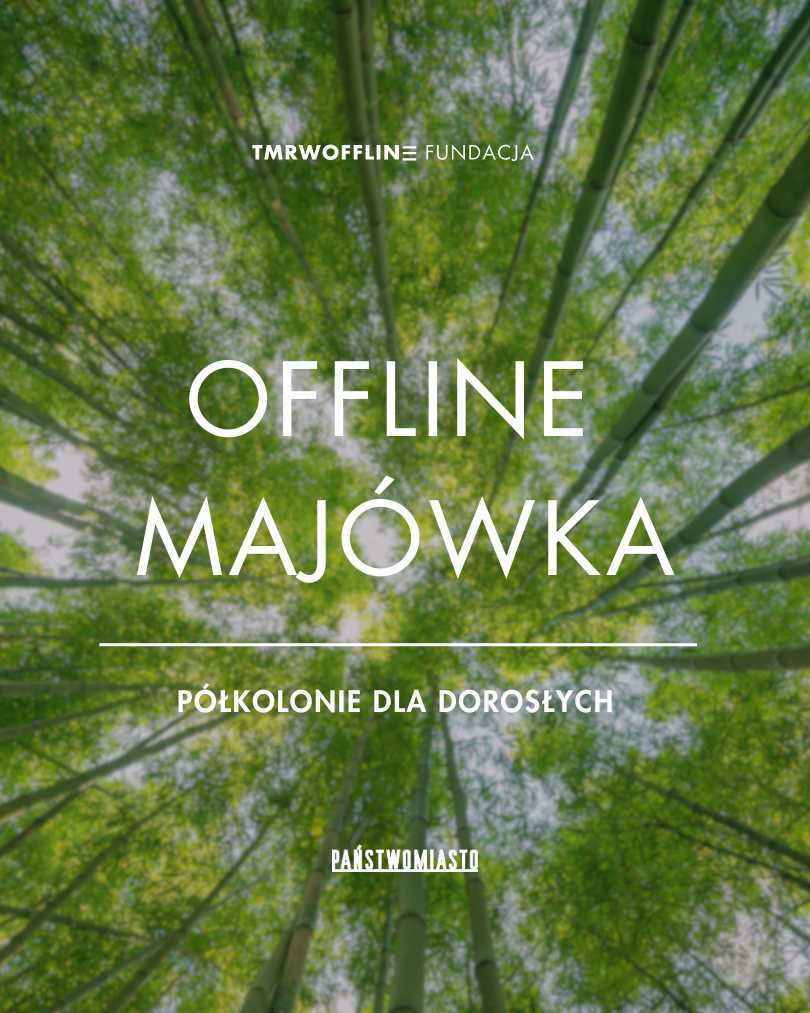 Grafika z lasem i napisem offline majówka