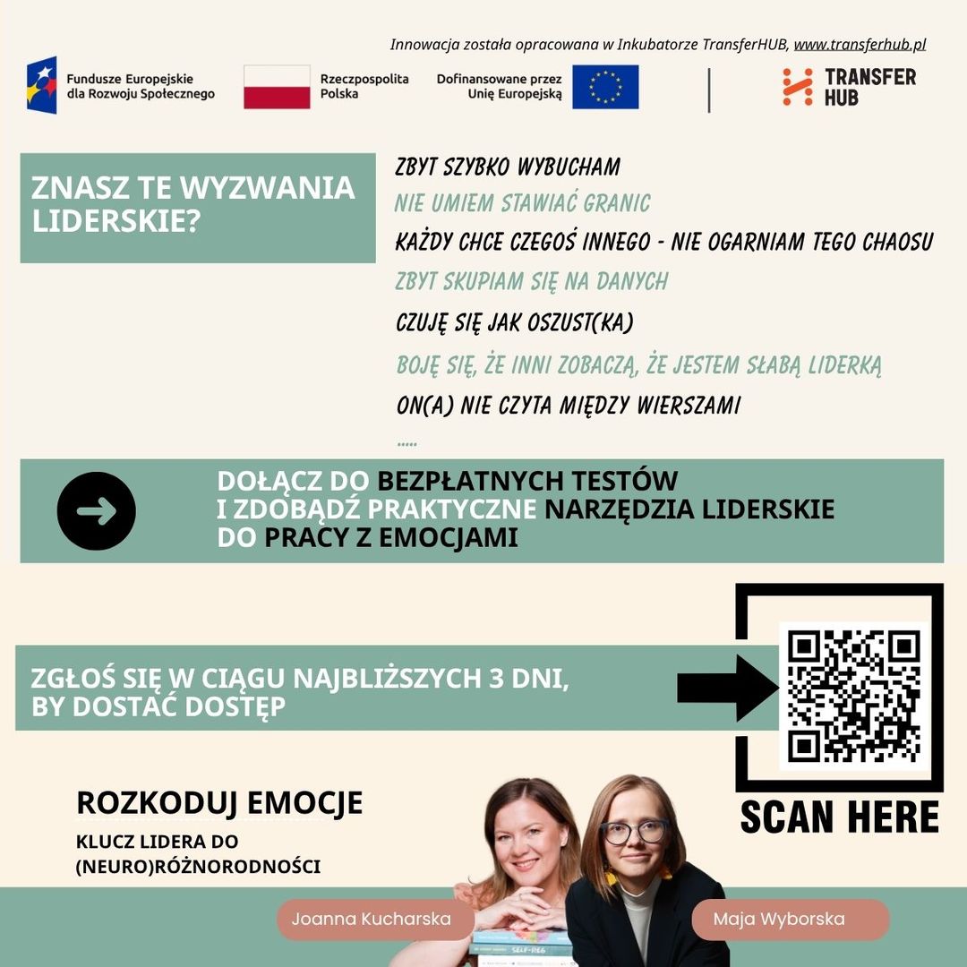 bezpłatny dostęp do testowania narzędzi: Rozkoduj emocje- klucz lidera do neuroróżnorodności https://forms.gle/8EZGdbQCN856nFD87 
