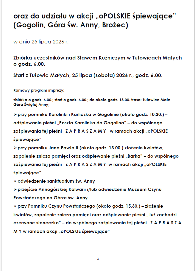 Treść e-maila - jako zaproszenie wraz z opisem przebiegu wydarzenia.