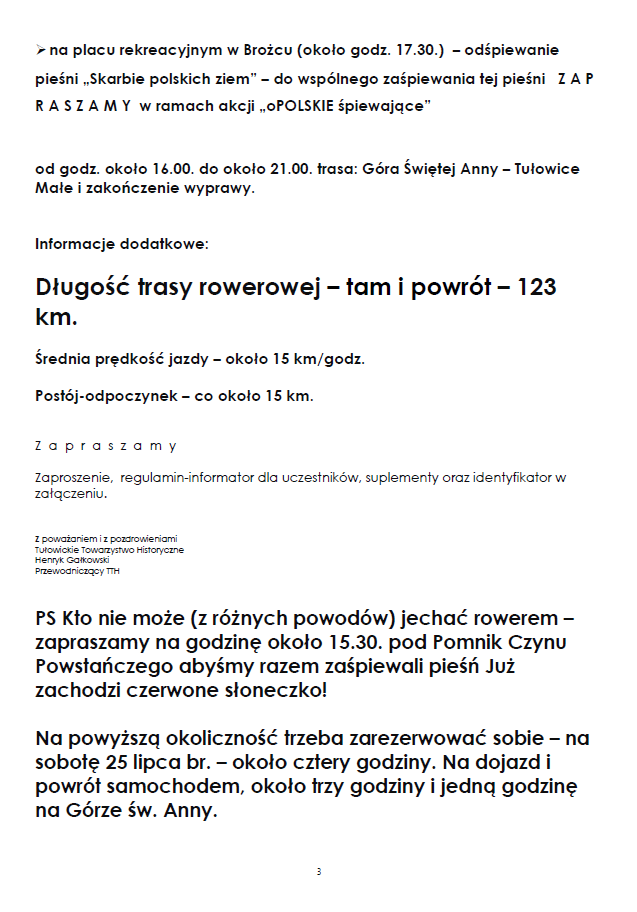 Treść e-maila - jako zaproszenie wraz z opisem przebiegu wydarzenia.