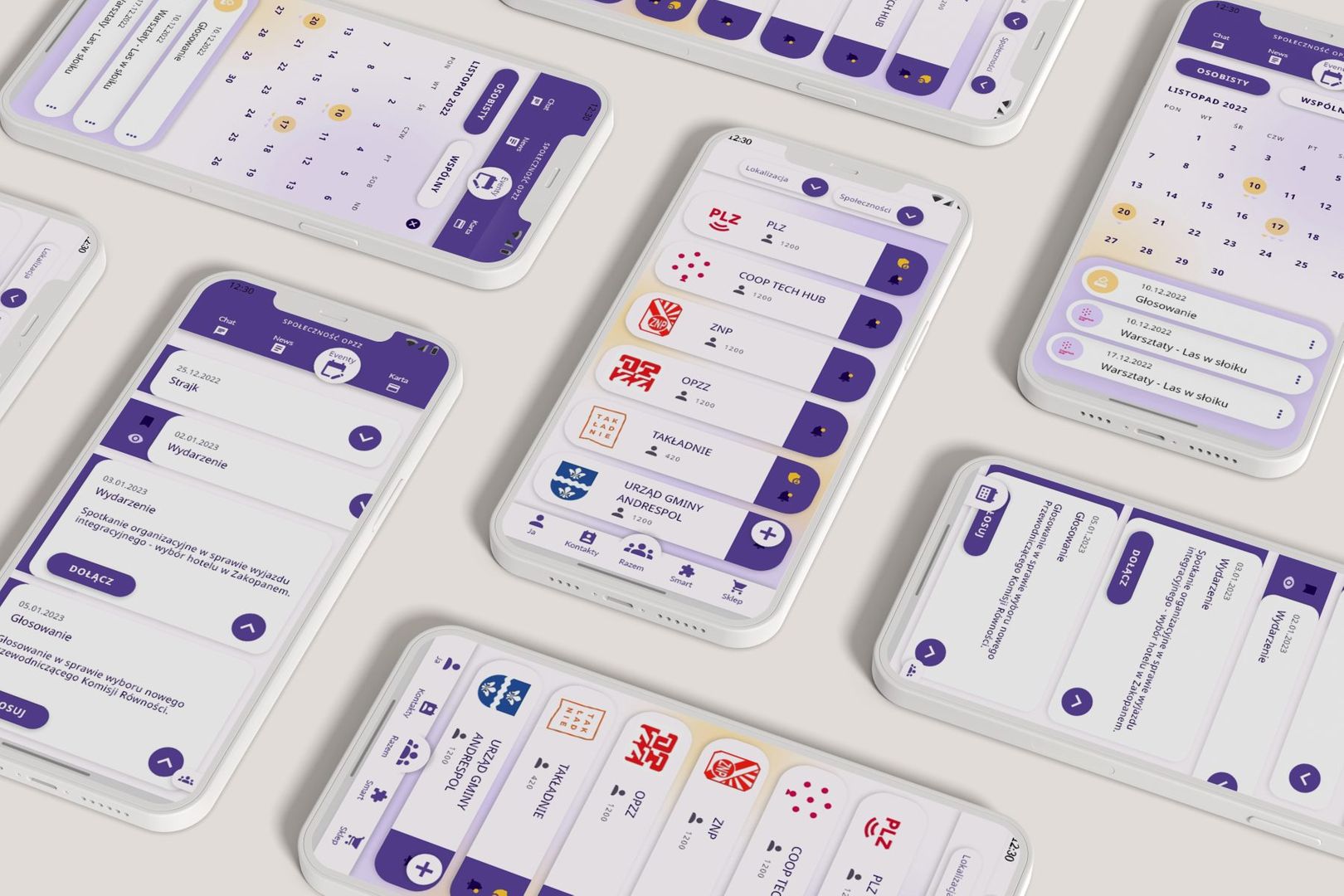 Projekt aplikacji społecznościowej do łączenia związkowców. Naszym zadaniem był redesign wielofunkcyjnej aplikacji społecznościowej wymagał od nas dużego uproszczenia drogi użytkownika oraz uspójnienia szaty graficznej, dbając o dostępność dla osób z zaburzeniami widzenia. Dzięki ankietom i i badaniom przeprowadzanym z grupą docelową udało nam się zaprojektować kompleksową aplikację spełniającą założenia.