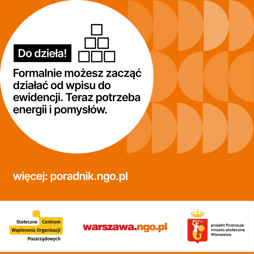 Infografika: Jak założyć stowarzyszenie zwykłe. Poniżej opis infografiki w formacie PDF dla osób niewidzących, niedowidzących. 