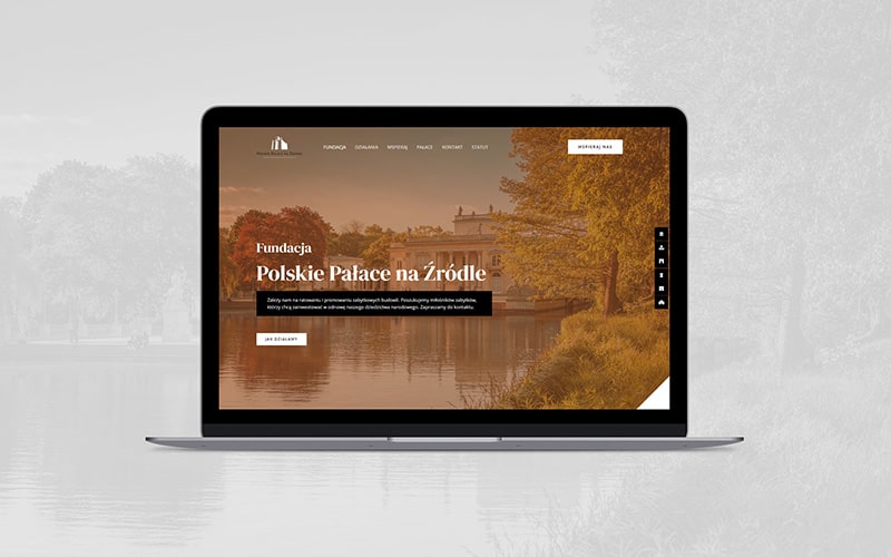 Strona internetowa one-page dla fundacji zajmującej się pałacami na wodzie.