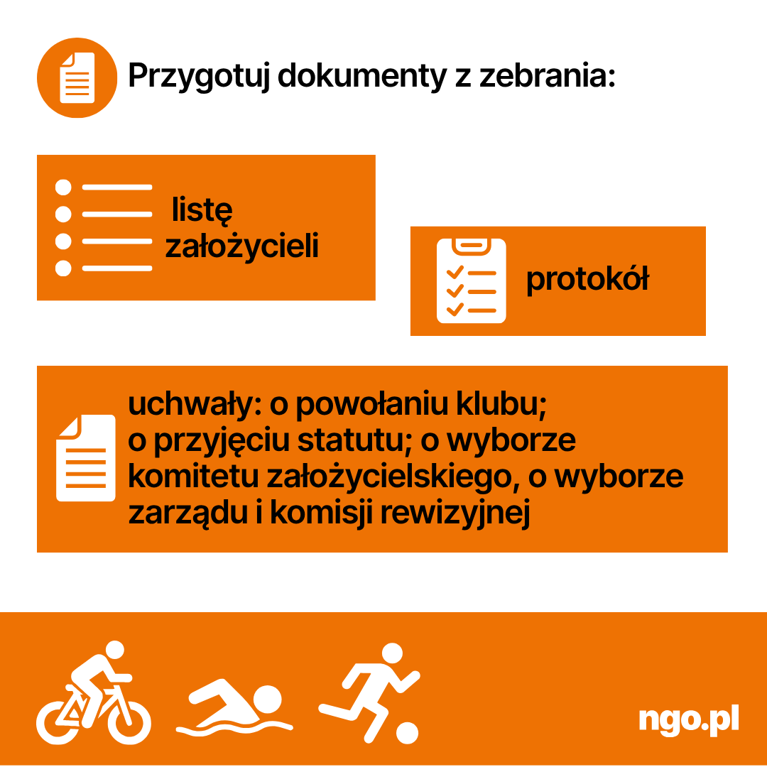 Infografika: Jak założyć klub sportowy zarejestrowany w starostwie. Poniżej opis infografiki w formacie PDF dla osób niewidzących, niedowidzących.