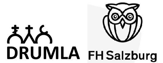 Logotypy organizatorów warsztatu-Stowarzyszenia DRUMLA i Uniwersytetu Stosowanych Nauk Społecznych z Salzburga