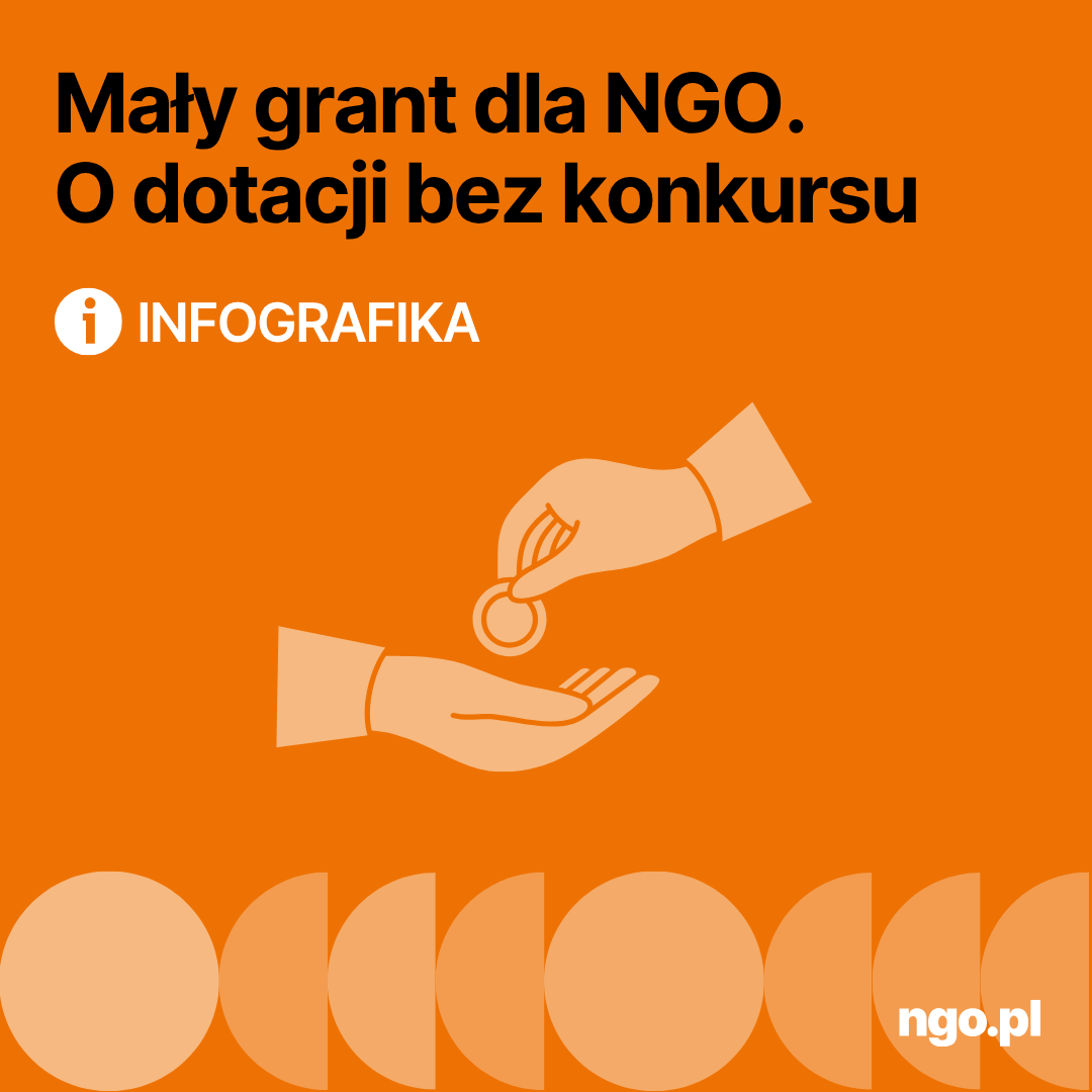 Infografika: Mały grant dla NGO. O dotacji bez konkursu. Poniżej znajduje się opis infografiki w formacie PDF dla osób niewidzących, niedowidzących.