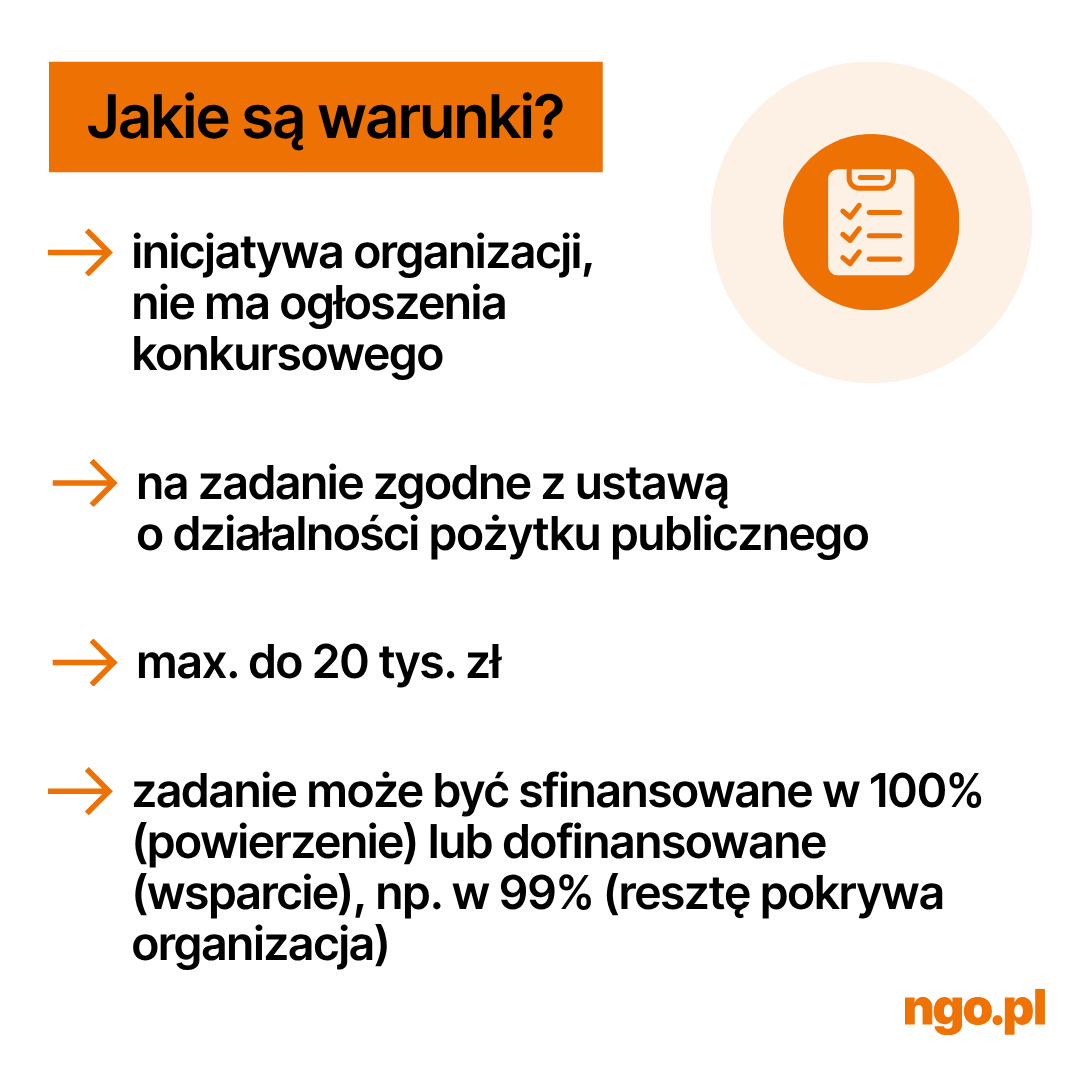 Infografika: Mały grant dla NGO. O dotacji bez konkursu. Poniżej znajduje się opis infografiki w formacie PDF dla osób niewidzących, niedowidzących.