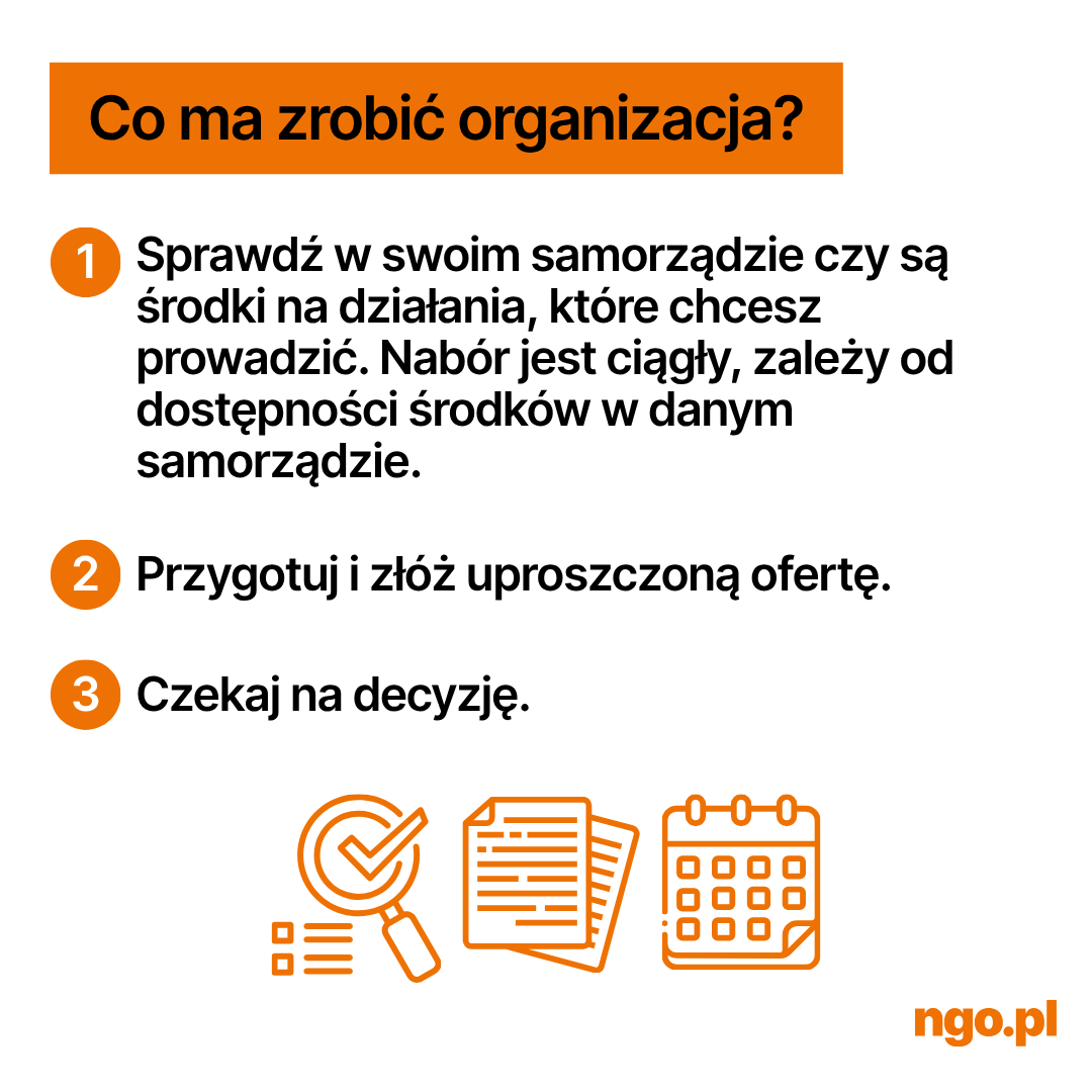 Infografika: Mały grant dla NGO. O dotacji bez konkursu. Poniżej znajduje się opis infografiki w formacie PDF dla osób niewidzących, niedowidzących.