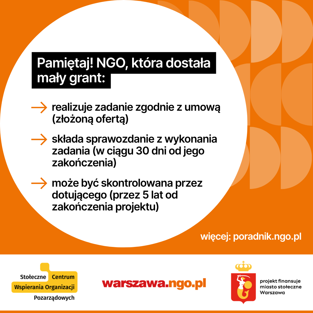 Infografika: Mały grant dla NGO. O dotacji bez konkursu. Poniżej znajduje się opis infografiki w formacie PDF dla osób niewidzących, niedowidzących.
