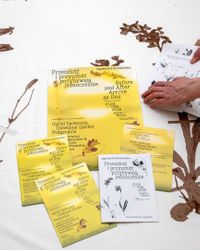 Miniatura Zdjęcie przedstawia widok wydruków promocyjnych - plakatu w formacie A3 oraz ulotek i folderów A5. Są to materiały promocyjne wystawy Agnieszki Brzeżańskiej pt "Przeszłość i przyszłość przychodzą jednocześnie", wystawa odbywała się w Bałtyckiej Galerii Sztuki Współczesnej w Słupsku. 